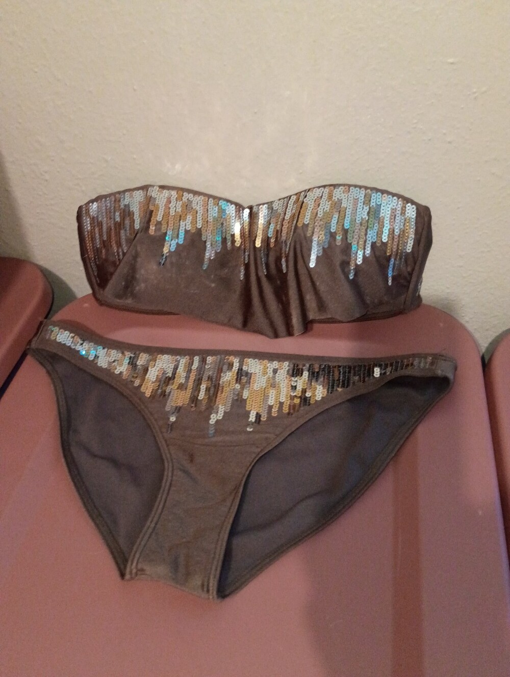 MISS ME SIZE MEDIUM Strapless Sequin Bikini Set